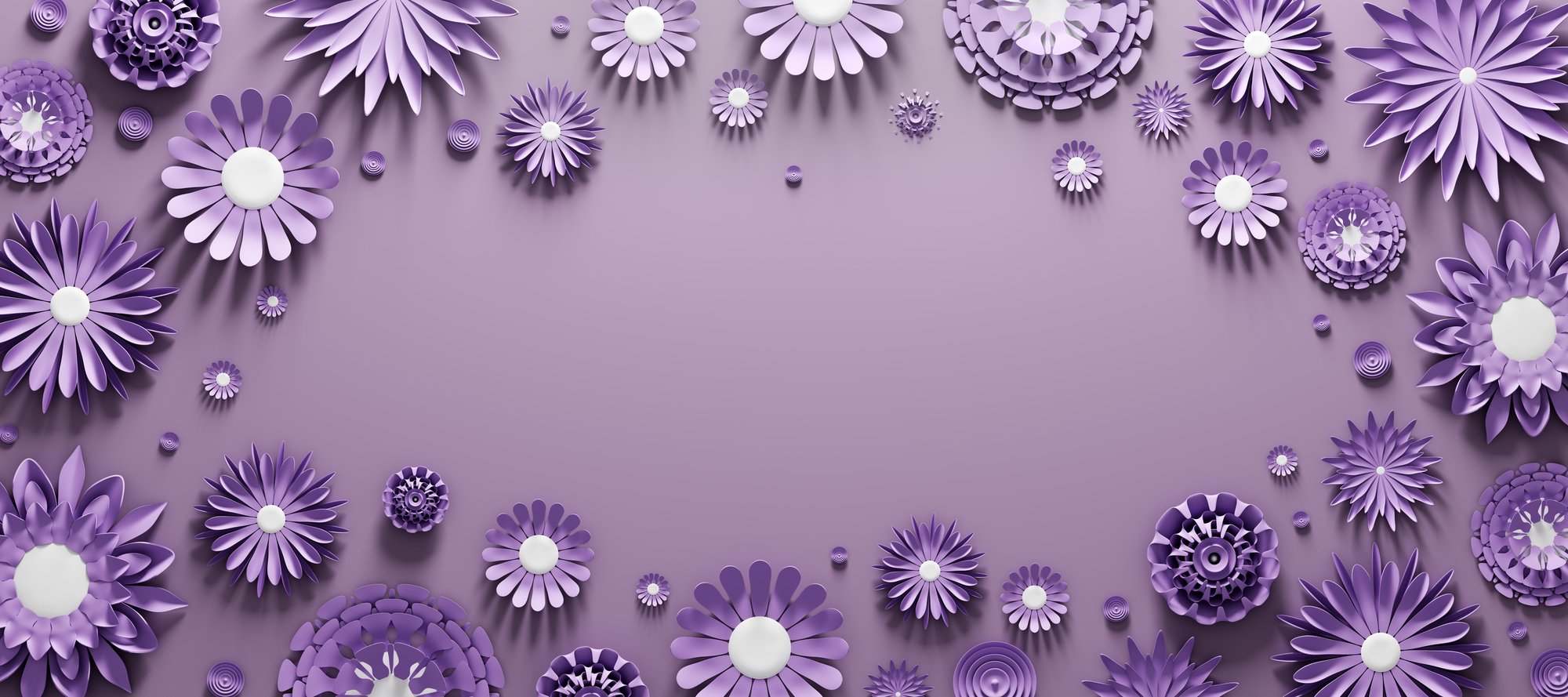 Purple paper flowers framing the page title