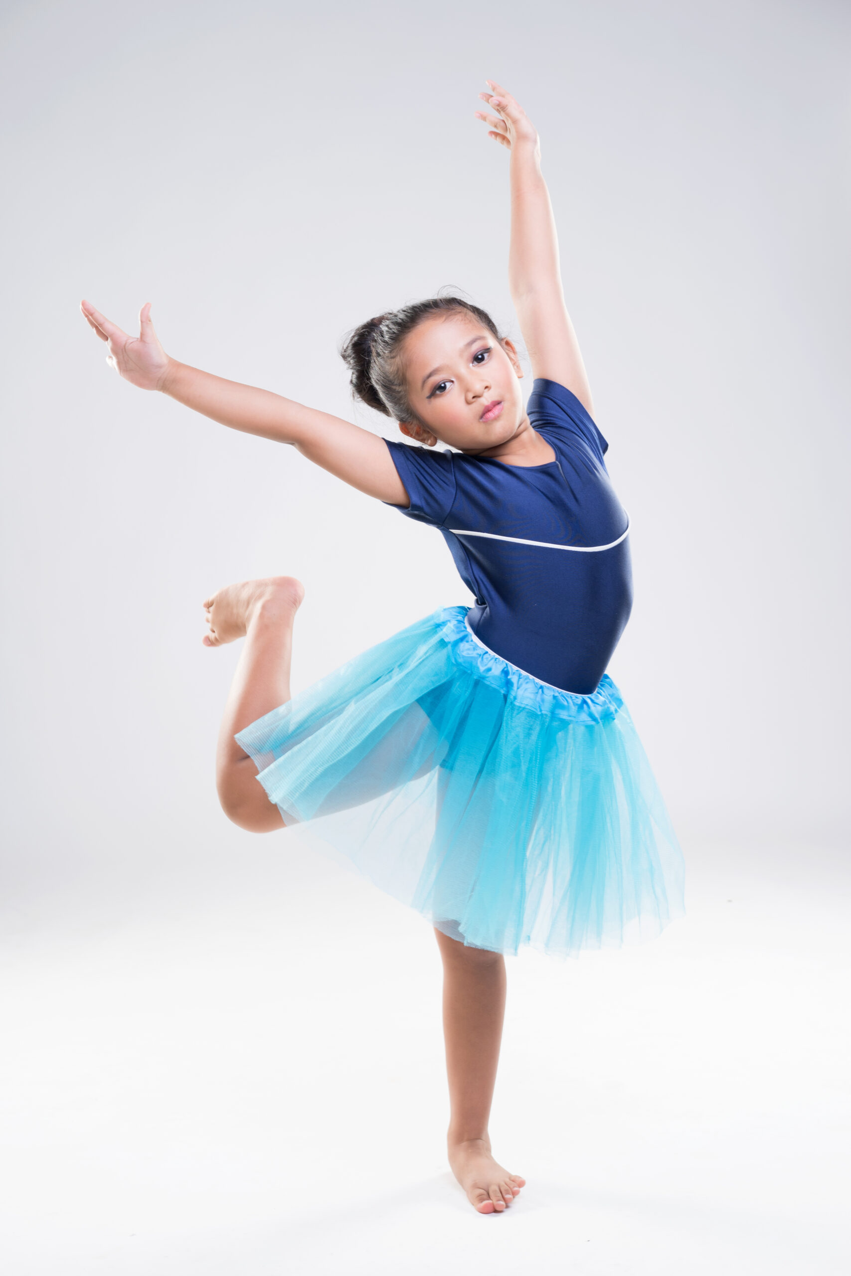 A girl dancing in a blue tutu