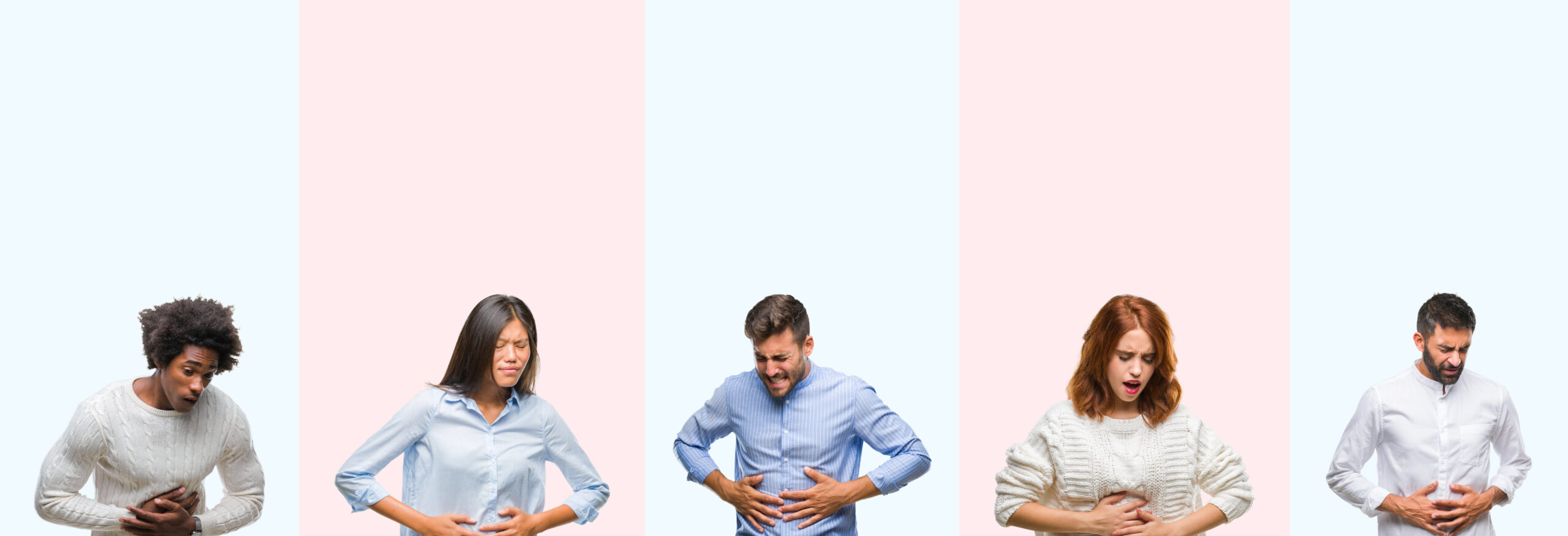 Person holding their abdomen in discomfort